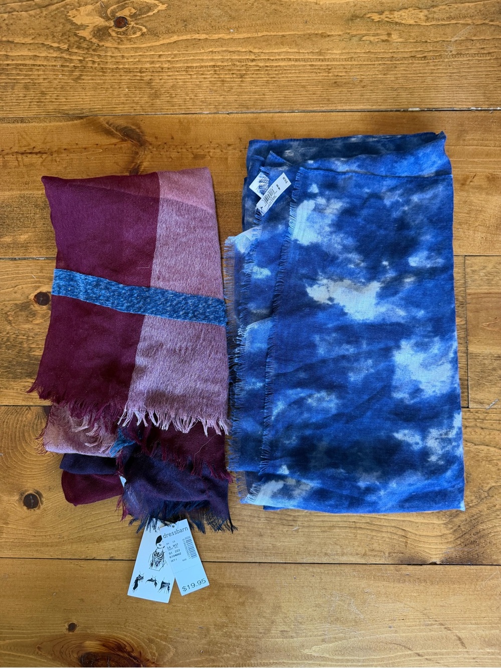 Blue Tie-Dye Scarf & Burgundy Pink Colorblock Scarf - Set of two NWT